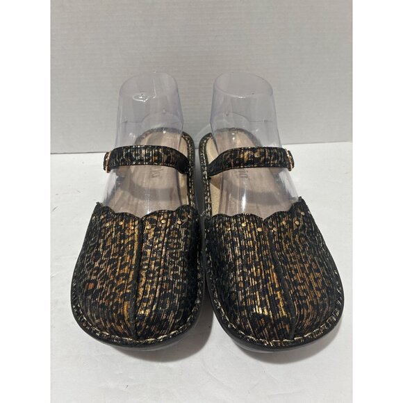 Alegria Womens Leather Mary Jane slip on Tuscany Leopard Gold Stripe Shoes sz 37 - Picture 2 of 7